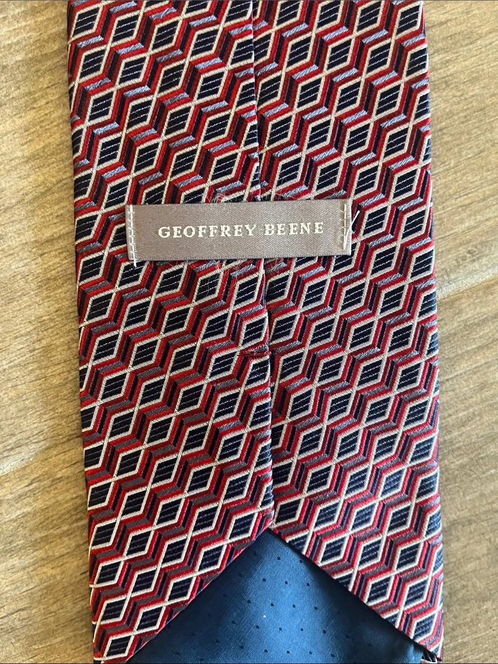 Geoffrey Beene Burgundy and Navy Geometric Silk Tie
